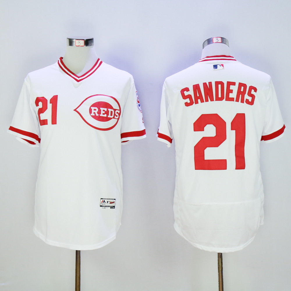 Men MLB Cincinnati Reds #21 Sanders white throwback 1976 jerseys->->MLB Jersey